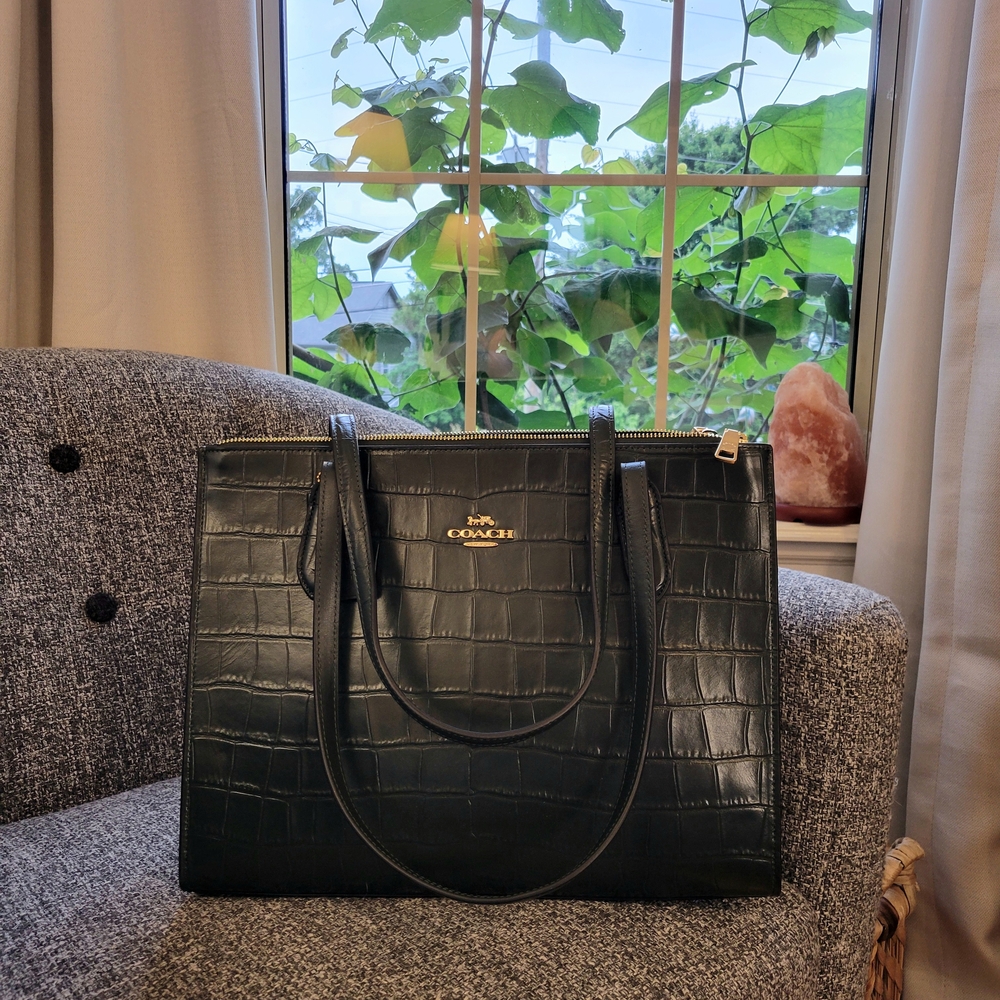 Coach Green Croc-Embossed Leather Tote